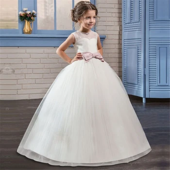 Big Dekleta Lok brez Rokavov Haljo Fille Otrok Elegantne Poroka Kostum za Dekleta Vezenje Princesa Obleke Žogo Otrok Vestidos