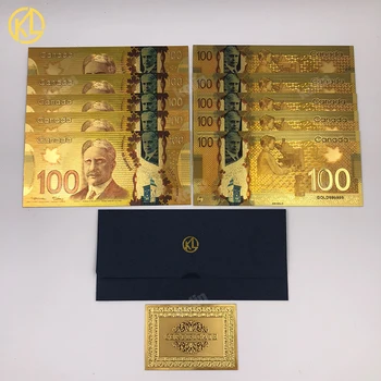 BJ 10pcs na veliko Valuti centralne banke Banque centrale Du Canada Spominek Bankovec za 100 Kanadski Dolar Zlato Folijo Bankovcev Bill