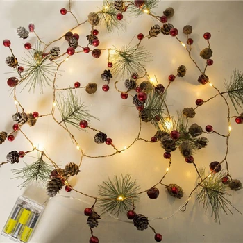 Božič Novo Leto Dekoracijo 2021 Niz LED luči Bor Cone Bakrene Žice Pravljice LED Garland lučke Za Božič Doma, Poroka Natalne