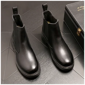 Britanski stil mens prosti čas kavbojski škornji originalne usnjene čevlje lep chelsea zagon platforme gleženj botas de homens chaussure