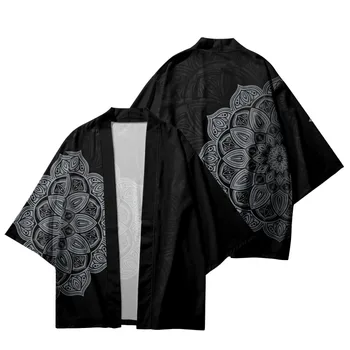 Budistični Rosette Natisnjeni Črno Japonski Kimono Jopico Plaža Hlače, Nekaj Žensk, Moških Priložnostne Azijskih Oblačila Harajuku