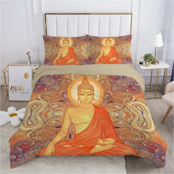 Budizem posteljnina nabor Kraljica Kralj Polno Dvojne Rjuhe kritje nastavite vzglavnik Postelje posteljnino Odeja kritje 240x220 200x200 rumena