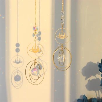 Crystal Light Zbirka Obesek Ustvarjalne Elegantna Reflektivni Obesek Krožne Star Kovinski Okno Teras Dekor za Družinski Prijatelj Darila