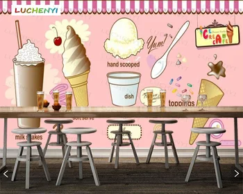 De Papel parede po meri sladoled 3d ozadje zidana, restavracija mleko, čaj, sladica, sok, trgovina, jedilnica stenske nalepke, knjige