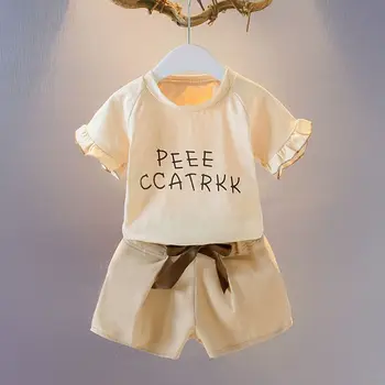 Dekle Določa 2021 Poletje Otroci Oblačila Kratek Rokav Črko T-Majica + Hlače 2Pcs za Dojencek Dekliška Oblačila Moda Dekleta Obleke