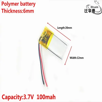 Dobro Qulity 3,7 V,100mAH,601220 Polimer litij-ionska / Litij-ionska baterija za IGRAČE,MOČ BANKE,GPS,mp3,mp4