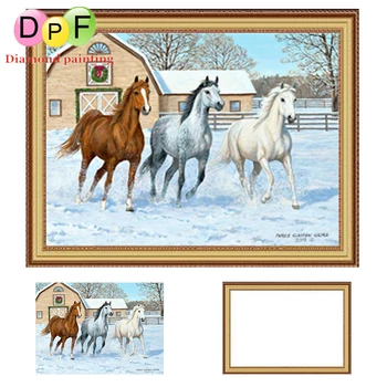 DPF Diamond slikarstvo Navzkrižno Šiv Pozimi konj Krog polno diamond Mozaik Okvir Diamond Vezenje Needlework doma dekor živali