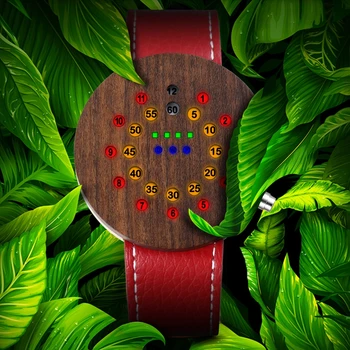 Edinstven Elektronski LED Digitalni Watch Moških Prosti čas Svetilnosti Letnik Lesene Srečen Rdeče Usnje Pasu Par Unisex Ure za Ljubimec
