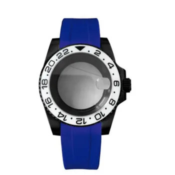 Elegantno Watch Primeru, Modri Trak Kit Electroplated Črno Transparentno Dno Primeru Safir Povečevalno Steklo za NH35/36 Gibanje