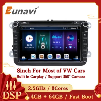 Eunavi 8inch 2 Din Android 10 avtoradio Večpredstavnostnih Za VW Polo Jetta Passat b6 b7 cc Fabia Touran, Golf 5 6 Tiguan rns510 GPS DVD