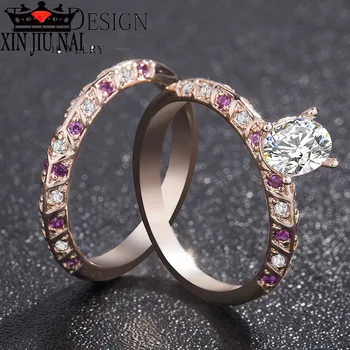 Evropski in Ameriški modni prstan iz classic rose zlata cut cirkon rdeč kamen poroko posla nakit