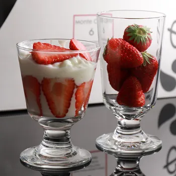 Evropski stil stekla ognjeni jogurt mousse transparentno steklo sadje ice cream pokal milkshake sladoled pokal gospodinjski stekla srčkan pokal