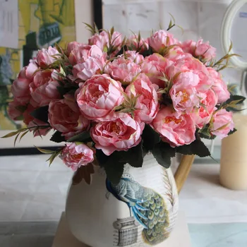 Evropski Stil Svile Cvet Umetno Simulacije Cvet Mini Tea Rose Peony Šopek Poročni Dekoracijo Doma