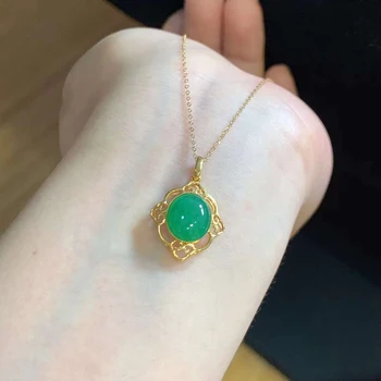 Fine Nakit za Ženske 18K Zlato Naturall Emerald Green Jade Kamni Luksuzne Modne Verige Obesek Ogrlica z certifikat