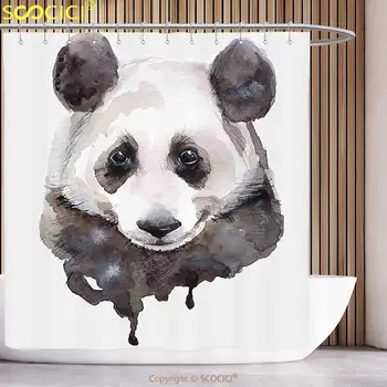 Funky Tuš Zavesa Živali Akvarel Srčkan Panda Bear Živali Azijskih Divje živali Zoo Temo Umetnine, Slike, Bež, Bela in Črna