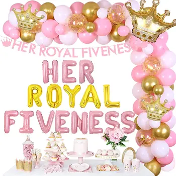 Funmemoir Njena Kraljeva Fiveness 5. Rojstni dan Okraski za Dekleta Pink Princess Krono Balon Garland Kit Bleščice Banner Dobave