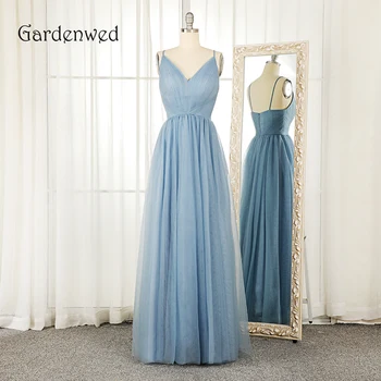 Gardenwed Prašnih Modro Večerno Obleko 2019 Špagete Trakovi V Vratu Naguban Ženska Formalno Prom Obleke