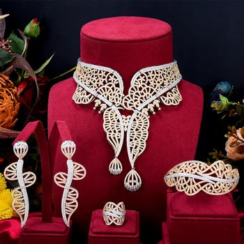 GODKI Luksuzni 4PCS Lotus Flower Nigerijski Nakit Set Za Ženske Poroko Cirkon Indijske in Afriške Poročni Nakit Sklopov