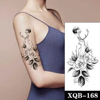 Gozd Navaden Cvetje Začasni Tattoo Nalepke Črni Los Luna Listi Ponaredek Tetovaže Nepremočljiva Tatoos Roko Velikosti za Ženske, Moške