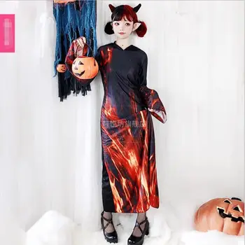 Halloween cosplay kostum smrti plamen obleko Cos pekel duha čarovnica Lolita vintage obleko