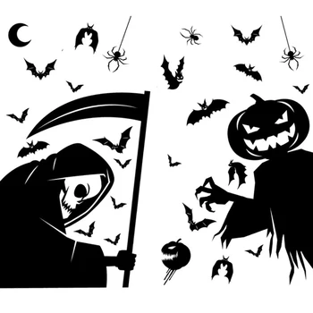 Halloween Okna Okraski Sablastan Grim Reaper Bučna Strašilo Pajek Bat Okno Nalepke Halloween Okraski Za Windows