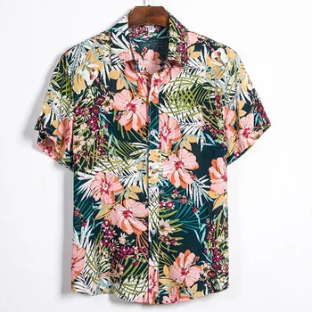 Hawaiian Mens Cvetlični T-Majice, Tiskanje Gumb Majica Kratek Rokav Počitnice Priložnostne Poletje Moda Vrhovi Ohlapne Srajce