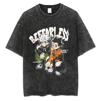 Hip Hop Ulične Moških Black Oprati T-Shirt Japonski Anime Graphic T-Shirt Tiskanje Poletje Svoboden Tshirt Harajuku Bombaž Vrhovi Tees