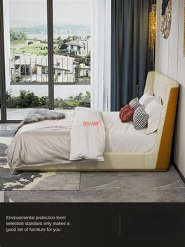 Italijanski luksuzno mehko posteljo 1,8 m dvojno poroko posteljo Princesa post-modernih po meri, spalnica vrh usnje postelja