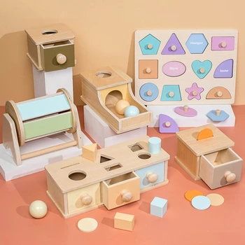 Izobraževalne Puzzle Box Lesene Kovanec/Žogo Igrača za Predšolske Senzorično Razsvetljenje Razred učni Pripomočki Fant Dekle Možganov Igra
