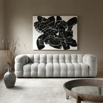 Jagnje žametne tkanine kavč majhen apartma dnevna soba sodobno minimalistično Nordijska luč luksuzni eno dvojno trilogiji