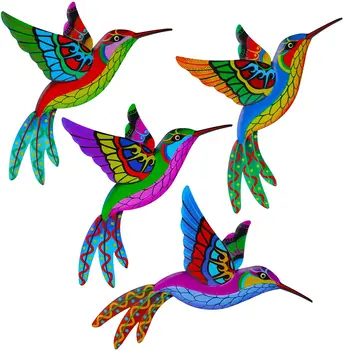 JIELISI Kovinski Hummingbird Wall Art Dekor 4 Paket Pisanih Ptic Umetnosti Ograjo Okraski Kovinski Ptic Zunanji Steni Visi Kiparstvo