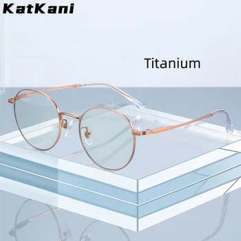KatKani Ultra Lahka Modno Razkošje Očala Retro Okrogle Očala Moških Titana Optični Recept Očala Okvir Ženske ST6211