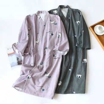 Kimono Plašč Mehko Bombažno Sleepwear Ljubitelje Kopalni Plašč Ženske Nightgown Salon Nositi Tiskanja Perilo More Priložnostne Homewear