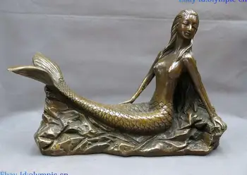 Kitajska medenina, baker, vklesan lepa sit fine morska deklica kiparstvo Kip
