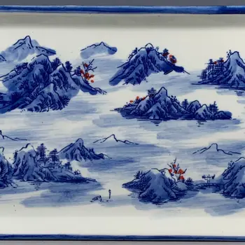 Kitajski porcelan Qing Qianlong leto modra in bela Youligong krajine čaj pladenj popolno zbirko