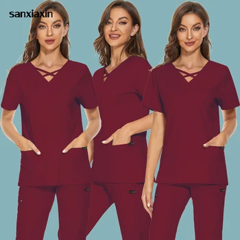 Klinika Bluzo Žensk zdravstvene Nege Vrh Kratek Rokav Proti-Vrat Delavcev T-Shirt medicinska Sestra Vrhovi Nove zdravstvene Nege Pribor UniformesClinicos Mujer