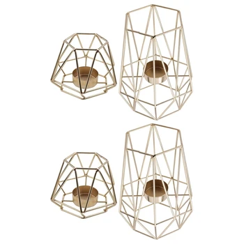 Komplet 4 Kosov Zlata Geometrijske Kovinski Tealight Svečniki Za Dnevno Sobo & Kopalnica Okraski - Centerpieces