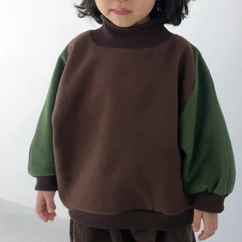 Korejski pozimi otrok, je Nov Vrh Fantje Dekleta Modni kontrast bat rokav svoboden runo visok ovratnik pulover
