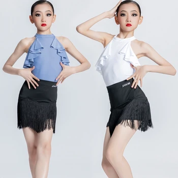 Latinski ples usposabljanja oblačila za dekleta Xia strokovno plesna predstava oblačila Nov slog otrok backless črna in bela