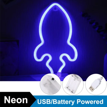 Led, Neon, Luči Za Spalnico Nočne Luči Lučka Raketa Prijavite Neon Led Osvetlitev, USB In Baterije Nočne Božič Led Dekoracijo