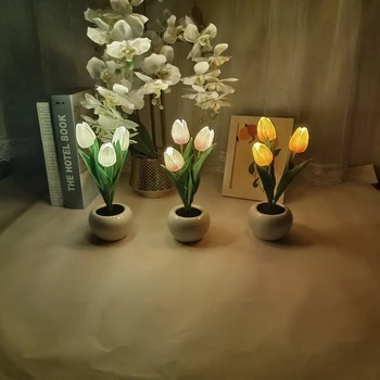 LED Simulacije Tulipanov Noč Lahka Cvet namizne Svetilke Vaza lončnica Vzdušje Noč Lučka Doma Dnevna Soba Dekor Darilo