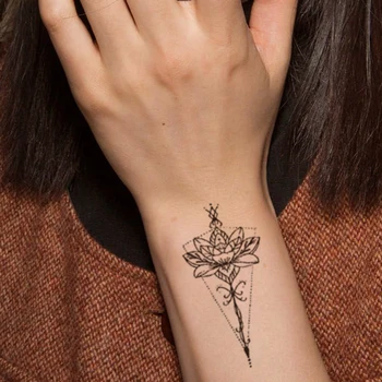Lotus Geometrijske Začasni Tattoo Nalepke Black Totem Linije Ponaredek Tatto Nepremočljiva Tatoos Roko, Nogo, Roko Velikosti za Ženske, Moške
