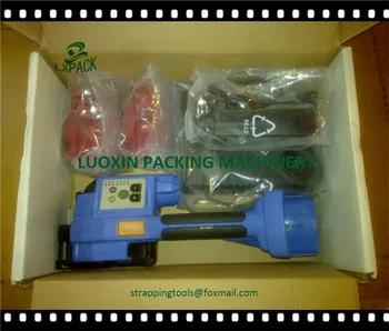 LX-PACK-gnome baterijsko plastičnih vezalni orodja za Polipropilen PP in Poliester PET navaden in reliefnim trakov 13-16 / 19 mm