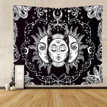 Mandala tarot karte, tapiserija, Nebeško sonce in luna Tkanine Steni Visi tapiserija Hipi tarot astrologija Soba, spalnica Steno Dekor