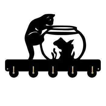 Mačka Ulov Rib 2 Gospodinjstvo Dekor Leseni Steni Kljuke Stenski Obešalnik Plašč Rack Tipke Torbe Oblačila Večnamenskih Tipk