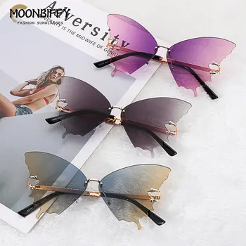 Moda Gradient Metulj sončna Očala za Ženske UV Zaščito Letnik Kovinski Rimless sončna Očala Retro Očala Stranka Smešno Dekor