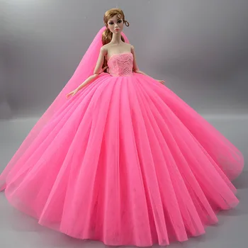 Moda Hot Pink Lutka Obleko Za Barbie Lutka Obleko Visoke Kakovosti Večerne Obleke Obleke večplastna Obleke +Tančico 1/6 Lutka Dodatki