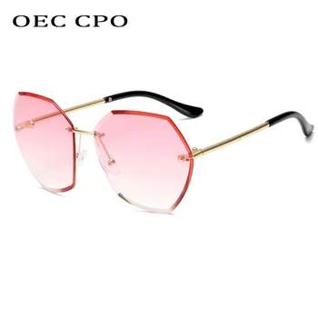 Moda Kristalno Rimless sončna Očala Ženske blagovne Znamke oblikovalec Poletje Kvadratnih Odtenki Očala Roza Siva Jasno Objektiv Moških Očala Gafas