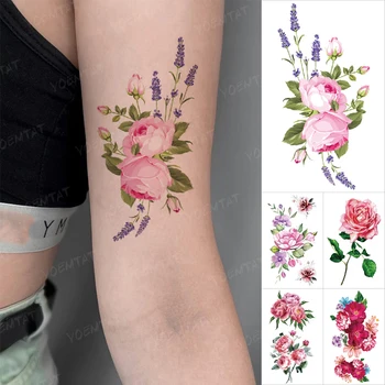 Moda Pink Rose Otroci Nepremočljiva Začasni Tattoo Nalepke Roko Gleženj Body Art Flash Ponaredek Tatto Ženska Srčkano Dekle Tattoo