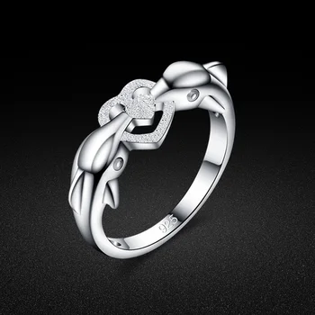 Moda za ženske 925 sterling srebrni prstan Preproste zasnove Dolphin Kiss Srebro Obroč Trdno Srebrni Prstan Lady Modni Nakit najboljše darilo